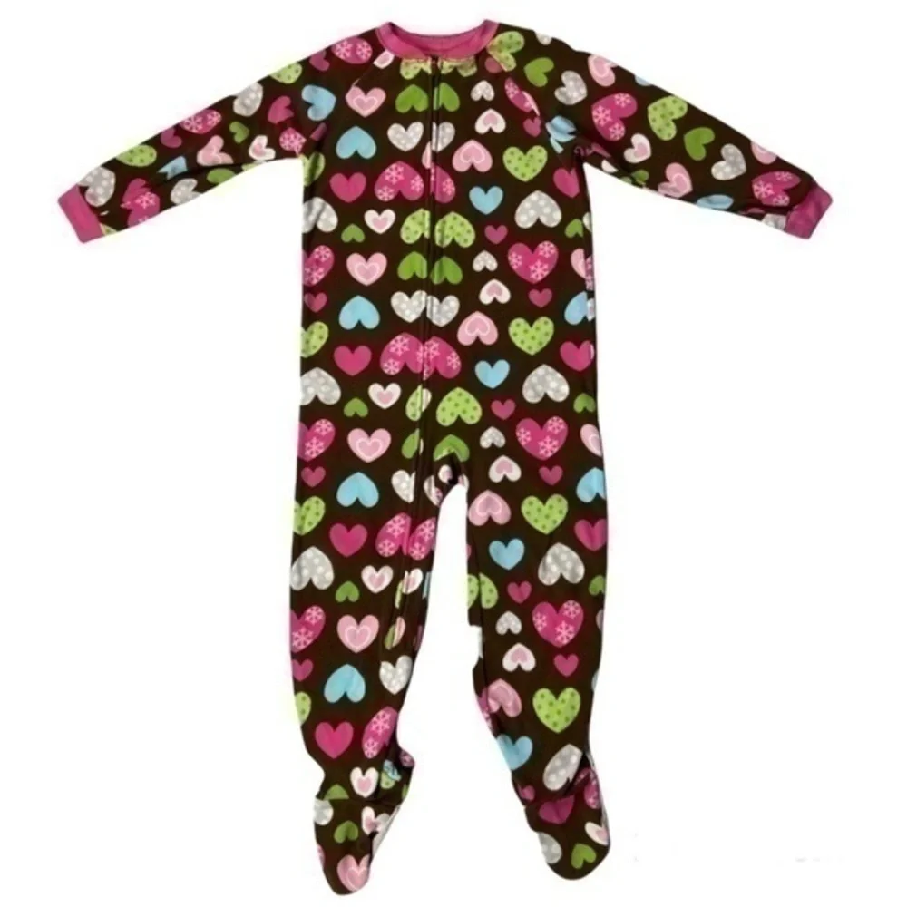 Child of Mine Pajamas Toddler Girls Size 5T Heart Print Fleece Footie PJs